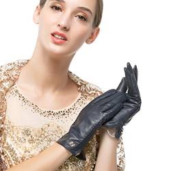 Nappaglo Damen klassische Handschuhe aus echtem Nappaleder Reines Kaschmir-Futter Winter Warm Handschuhe (M (Umfang der Handfläche:17.8-19.0cm), Dunkelmarineblau(Non-Touchscreen)) von Nappaglo