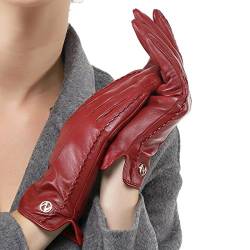 Nappaglo Damen klassische Handschuhe aus echtem Nappaleder Reines Kaschmir-Futter Winter Warm Handschuhe (M (Umfang der Handfläche:17.8-19.0cm), Winerot(Non-Touchscreen)) von Nappaglo