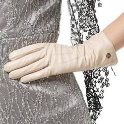 Nappaglo Damen klassische Lederhandschuhe Touchscreen Italienisches Lammfell Winter Warm Reines Kaschmir-Futter Handschuhe (L (Umfang der Handfläche:19.0-20.3cm), Cremig weiß(Non-Touchscreen)) von Nappaglo