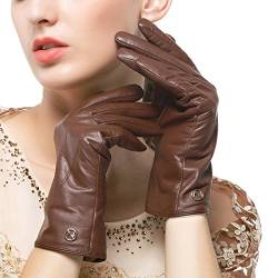 Nappaglo Damen klassische Lederhandschuhe Touchscreen Italienisches Lammfell Winter Warm Reines Kaschmir-Futter Handschuhe (L (Umfang der Handfläche:19.0-20.3cm), Dunkelbraun(Non-Touchscreen)) von Nappaglo