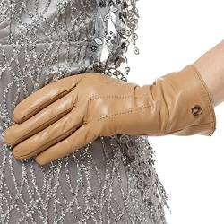 Nappaglo Damen klassische Lederhandschuhe Touchscreen Italienisches Lammfell Winter Warm Reines Kaschmir-Futter Handschuhe (L (Umfang der Handfläche:19.0-20.3cm), Kamelhaarfarbe(Non-Touchscreen)) von Nappaglo