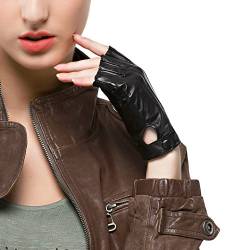 Nappaglo Fingerlos Lederhandschuhe Damen Autofahrer Sommer Motorrad Handschuhe Größe XL Schwarz von Nappaglo