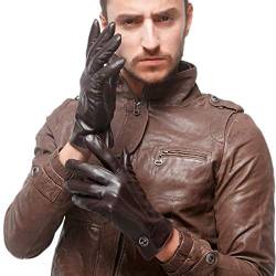 Nappaglo Herren Lederhandschuhe Winter Warme Fahren Handschuhe mit Langes Fleecefutter (Dunkel Braun, XXL, Touchscreen) von Nappaglo