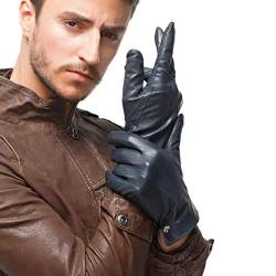 Nappaglo Herren Lederhandschuhe Winter Warme Fahren Handschuhe mit Langes Fleecefutter (Dunkel Marine Blau, XL, Touchscreen) von Nappaglo