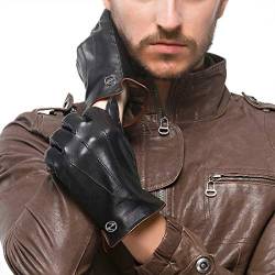 Nappaglo Herren Lederhandschuhe Winter Warme Fahren Handschuhe mit Langes Fleecefutter (Schwarz, L, Touchscreen) von Nappaglo