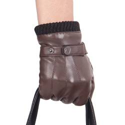 Nappaglo Herren PU Lederhandschuhe - Touchscreen Handschuhe Mit Langen Fleecefutter Winter Fahren (L,Braun(Non-Touchscreen)) von Nappaglo