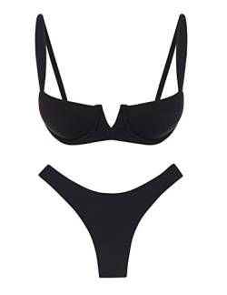 Narecte Damen-Badeanzüge für Damen, dreieckig, sexy Bikini-Sets für Damen, zweiteiliger Badeanzug für Damen, 2-teiliger brasilianischer Bikini, Schwarz, 38-40 von Narecte