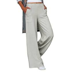 Damenhose, atmungsaktive Damenhose, locker, elastischer Bund für Zuhause für Damen, hellgrau, 56 von Naroote