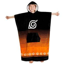 Naruto Hoodie Decke Kinder Jungen - Anime Übergröße Kuscheldecke mit Ärmeln - Warm Fleece Kapuzenpullover Teenager - Tragbare Pulli Decke (Schwarz/Orange) von Naruto