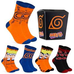 Naruto Lustige Socken für Männer & Teenager 5er Pack - Gr. 40-46, Anime Baumwollsocken mit Spaßmotiven von Naruto