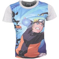 Naruto Print-Shirt Naruto Uzumaki Kinder Jungen T-Shirt Gr. 116 bis 152, 100% Baumwolle, Grau oder Blau von Naruto