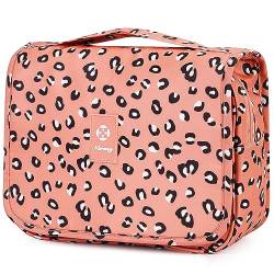 Kulturtasche Damen Gross - Kulturtasche Zum Aufhängen Kulturbeutel für Damen & Herren Kosmetiktasche - Waschtasche (Orange Leopard) von Narwey