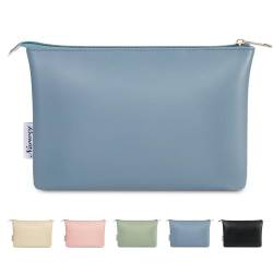 Narwey Kosmetiktasche Damen Kleine Make up Tasche Schminktasche PU Leder Kulturbeutel Makeup Bag Reise mit Reißverschluss für Frauen Mädchen(Graublau) von Narwey