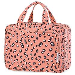 Narwey Kulturbeutel Damen Kulturtasche zum Aufhängen Waschtasche Kosmetiktasche Groß Waschbeutel Kosmetik-Organizer für Damen Mädchen(Orange Leopard (Groß)) von Narwey