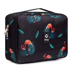 Narwey Kulturtasche Damen Gross - Kulturtasche Zum Aufhängen, Kulturbeutel für Damen & Herren Kosmetiktasche - Waschtasche (Orange Flamingo) von Narwey