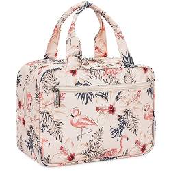 Narwey Kulturtasche Damen Gross Reise-Make-up-Tasche Große Kosmetiktasche Make-up-Etui Organizer für Damen Herren(Beige Flamingo) von Narwey