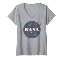 Damen NASA Simple Vintage Logo T-Shirt mit V-Ausschnitt von Nasa