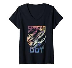 Damen NASA Spaced Out Iconic Space Ships Flying Big Chest Poster T-Shirt mit V-Ausschnitt von Nasa