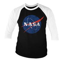 Nasa Offizielles Lizenzprodukt Washed Insignia - Baseball 3/4 Ärmel T-Shirt (Schwarz-Weiß), Small von Nasa