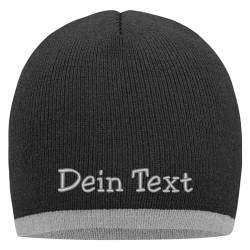 Nashville print factory Beanie mit farbigem Kontrastrand Bestickt mit Name oder Wunschtext Strickmütze Mütze (Grey Melange/Light Grey Melange) von Nashville print factory