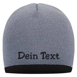 Nashville print factory Beanie mit farbigem Kontrastrand Bestickt mit Name oder Wunschtext Strickmütze Mütze (Light Grey/Black) von Nashville print factory