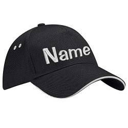 Nashville print factory Ultimate 5-Panel Cap Sandwich Peak Bestickt mit Name/Text Mütze Cappy Basecap (Black/Light Grey) von Nashville print factory