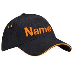 Nashville print factory Ultimate 5-Panel Cap Sandwich Peak Bestickt mit Name/Text Mütze Cappy Basecap (Black/Orange) von Nashville print factory