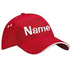 Nashville print factory Ultimate 5-Panel Cap Sandwich Peak Bestickt mit Name/Text Mütze Cappy Basecap (Classic Red/White) von Nashville print factory