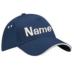 Nashville print factory Ultimate 5-Panel Cap Sandwich Peak Bestickt mit Name/Text Mütze Cappy Basecap (French Navy/Putty) von Nashville print factory