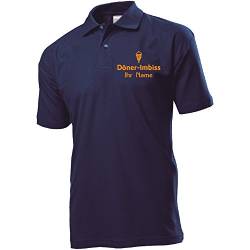 Polo-Shirt Polohemd Arbeitshemd Arbeitspolo Bestickt mit Name | Wunschtext | Döner Imbiss | ideal für Arbeit Firma (3XL, Navyblau) von Nashville print factory