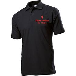 Polo-Shirt Polohemd Arbeitshemd Arbeitspolo Bestickt mit Name | Wunschtext | Döner Imbiss | ideal für Arbeit Firma (XXL, Schwarz) von Nashville print factory