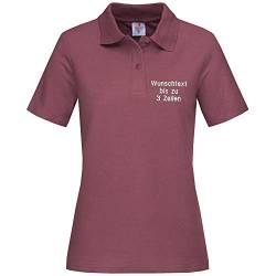 Stedman Lady Polo-Shirt Damen Polohemd Bestickt mit Name | Wunschtext (M, Burgundy Red) von Nashville print factory