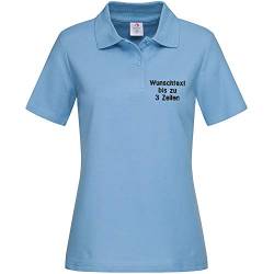 Stedman Lady Polo-Shirt Damen Polohemd Bestickt mit Name | Wunschtext (S, Light Blue) von Nashville print factory