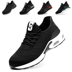 Nasogetch Arbeitsschuhe Herren Damen Sicherheitsschuhe Leicht Schutzschuhe Stahlkappenschuhe Atmungsaktiv Sportlich mit Stahlkappe 708 Schwarz 38 240 von Nasogetch