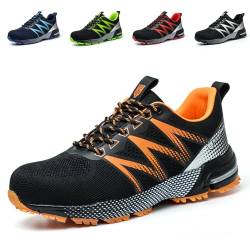 Nasogetch Arbeitsschuhe Herren Damen Sicherheitsschuhe Leicht Stahlkappenschuhe Sportlich rutschfest Atmungsaktiv Orange 39 EU von Nasogetch