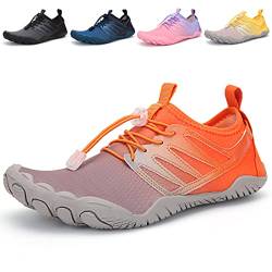 Nasogetch Barfußschuhe Wasserschuhe Damen Herren Aquaschuhe Schnelltrocknend Schwimmschuhe Strandschuhe rutschfest Atmungsaktiv Orange 39 von Nasogetch