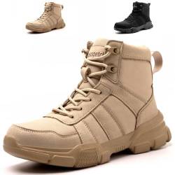 Nasogetch Sicherheitsstiefel Herren Damen Sicherheitsschuhe Arbeitsstiefel Leicht Atmungsaktiv Arbeitsschuhe mit Stahlkappen Khaki 38 EU 240 von Nasogetch