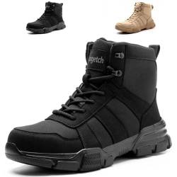 Nasogetch Sicherheitsstiefel Herren Damen Sicherheitsschuhe Arbeitsstiefel Leicht Atmungsaktiv Arbeitsschuhe mit Stahlkappen Schwarz 39 EU 245 von Nasogetch