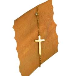 NataschaWoge® 18 K Gold Kreuz minimalistisch Armband zierliches kleines Sun Hollow Boho Geschenk für Sie spiritueller Schmuck Goldschmuck von Natascha Woge