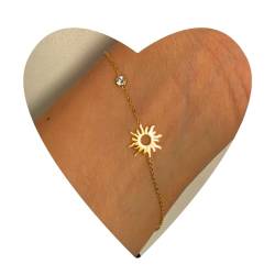 NataschaWoge® 18 K Gold Sonne minimalistisch Armband zierliches kleines Sun Hollow Boho Geschenk für Sie spiritueller Schmuck Goldschmuck von Natascha Woge