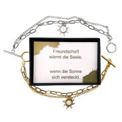 NataschaWoge® GESCHENK XXL doppeltes Armband Sonne beste Freundin Freundschaft gold silber spiritueller Sun Hollow Armkettchen (Armband Gold) von Natascha Woge