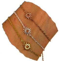 NataschaWoge® Sonne minimalistich Armband zierliches Gold Rosegold Silber kleines Sun Hollow Boho Geschenk für Sie spiritueller Schmuck (Gold) von Natascha Woge