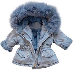 Baby Mädchen Jeans Fleecejacke Jeansjacke Kleinkind Kapuzenmantel Winter Denim süße Gefütterte Jacke mit Fell Winter Mantel mit Kunstfell Warm Outerwear（Blau, 104-110） von Natashas