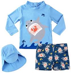 Kinder Junge Bademode Zweiteiliger Badeanzug UV-Schutz Bade-Set Langarm T-Shirt Badeshorts mit Badekappe M von Natashas