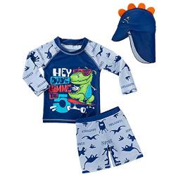 Kinder Junge Bademode Zweiteiliger Badeanzug UV-Schutz Bade-Set Langarm T-Shirt Badeshorts mit Badekappe S von Natashas