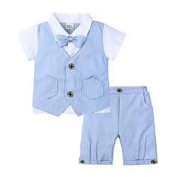 Natashas Baby Jungen Bekleidungssets Gentleman Anzug Kleinkinder Baumwolle Kurzarm Taufanzug Kinderbekleidung Hemd+Shorts+Bogen (Hellblau, 110) von Natashas