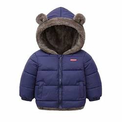 Natashas Baby Kinder Winterjacke Mantel mit Kapuze Jacke Warm Baby Niedlich Plüsch Bärenohren Jungen Mädchen Baumwolljacke（Dunkelblau, 104-110） von Natashas