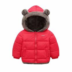 Natashas Baby Kinder Winterjacke Mantel mit Kapuze Jacke Warm Baby Niedlich Plüsch Bärenohren Jungen Mädchen Baumwolljacke（Rot, 116-122） von Natashas