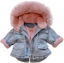 Natashas Baby Mädchen Jeans Fleecejacke Jeansjacke Kleinkind Kapuzenmantel Winter Denim süße Gefütterte Jacke mit Fell Winter Mantel mit Kunstfell Warm Outerwear（Rosa, 116） von Natashas