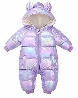 Natashas Baby Winter Overall Mit Kapuze Schneeanzüge Outfits Strampler Jungen Mädchen Niedlich Gänseblümchen Spielanzug(Violett, 86-92), 90 von Natashas